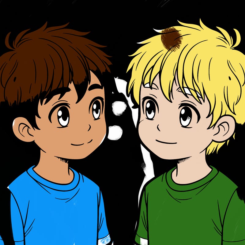 two boys looking at each other