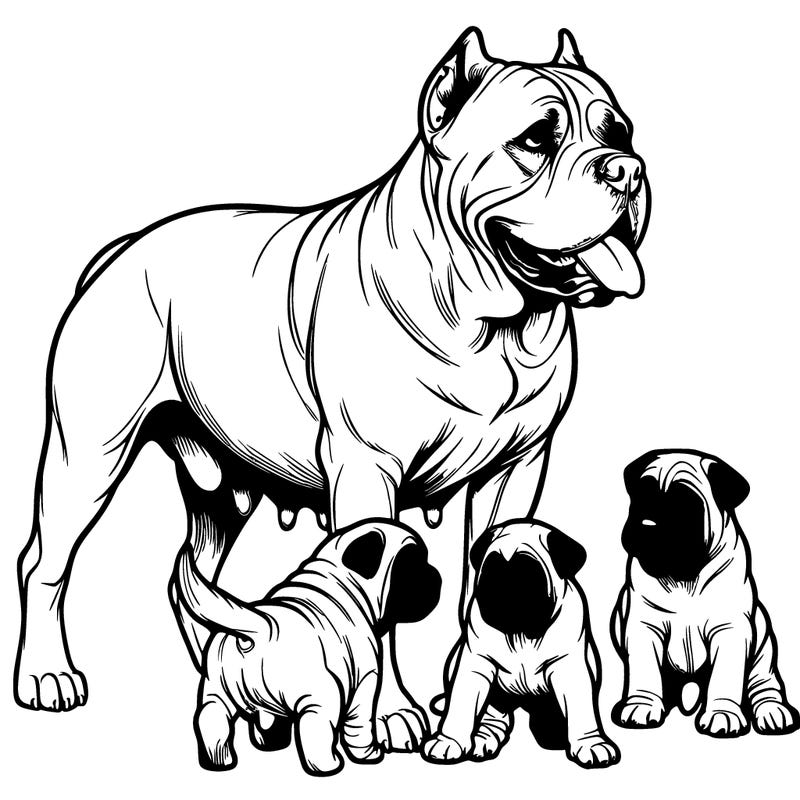 realistic pregnant cane corso mom with her puppies