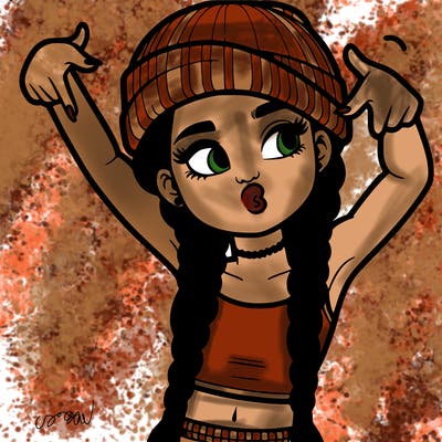 realistic teenage girl with braids and a beanie and crop top doing 🫶🏼