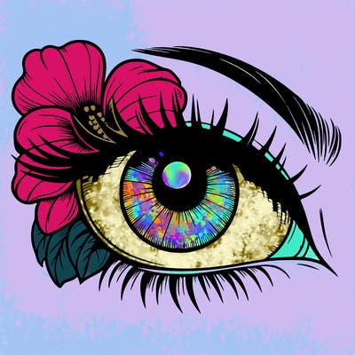 realistic eye with flower