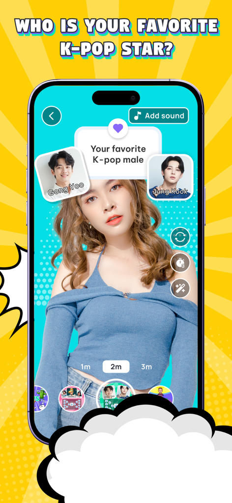 A mobile interface of the Battle Challenge app showing a This or That filter for choosing a favorite K-pop male star.