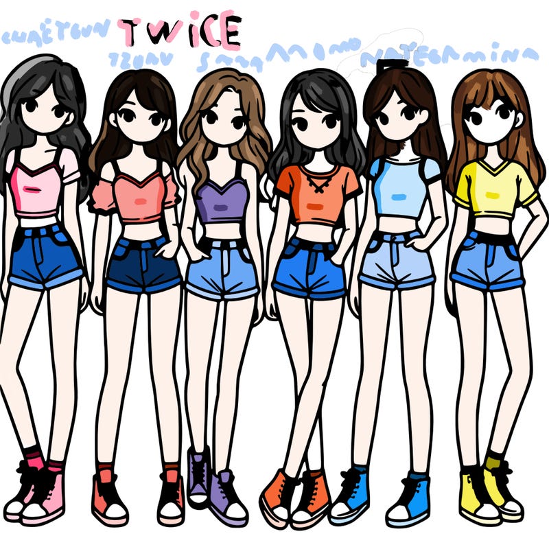 a group of girls wearing crop tops and shorts