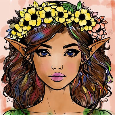 realistic female elf with flower crown