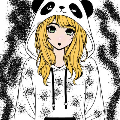 realistic girl in panda hoodie