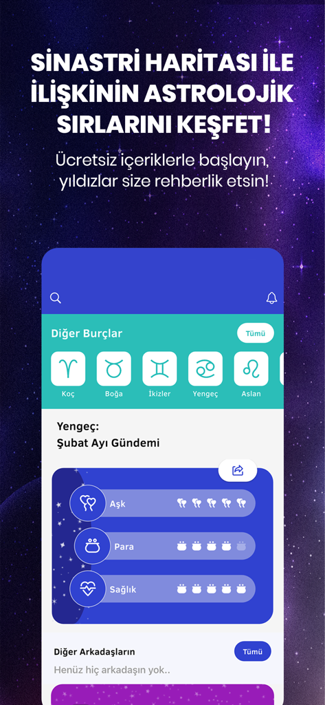 Twitburc: Astroloji & Burçlar - Twitburc astrology app interface displaying zodiac signs and monthly horoscope ratings