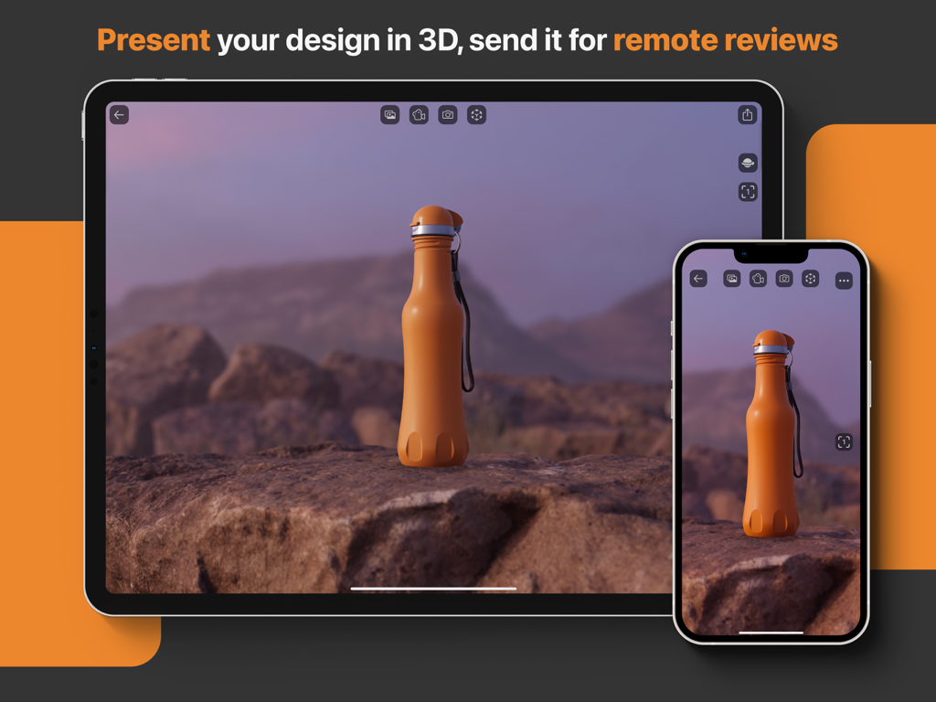 3D CAD visualization of an orange bottle on iPad and iPhone for remote design reviews