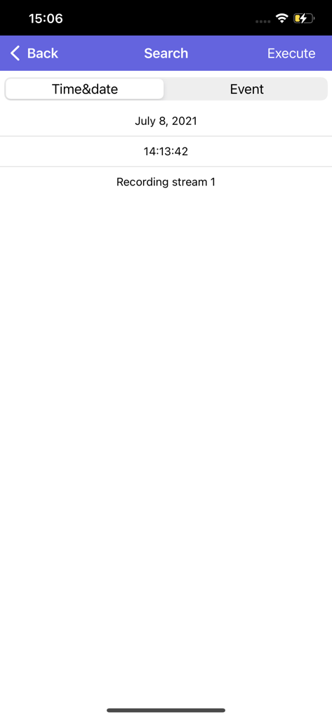 i-PRO Mobile APP - i-PRO Mobile APP search screen for finding recorded surveillance footage by date and time