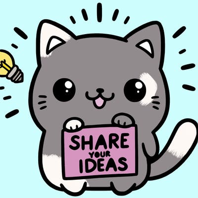 a cute cat saying share your ideas