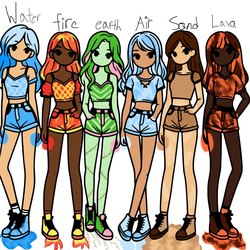 a group of girls wearing crop tops and shorts