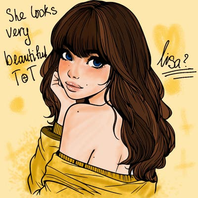 realistic girl with bangs looking over her shoulder