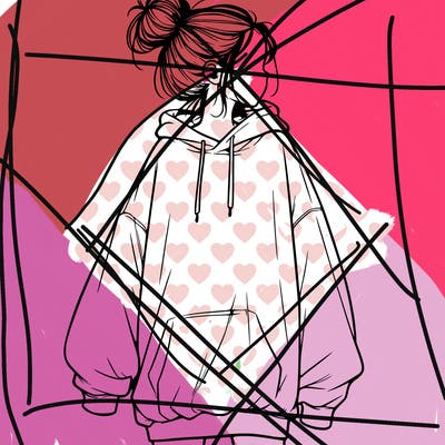 realistic girl with a oversized sweatshirt on and a bun