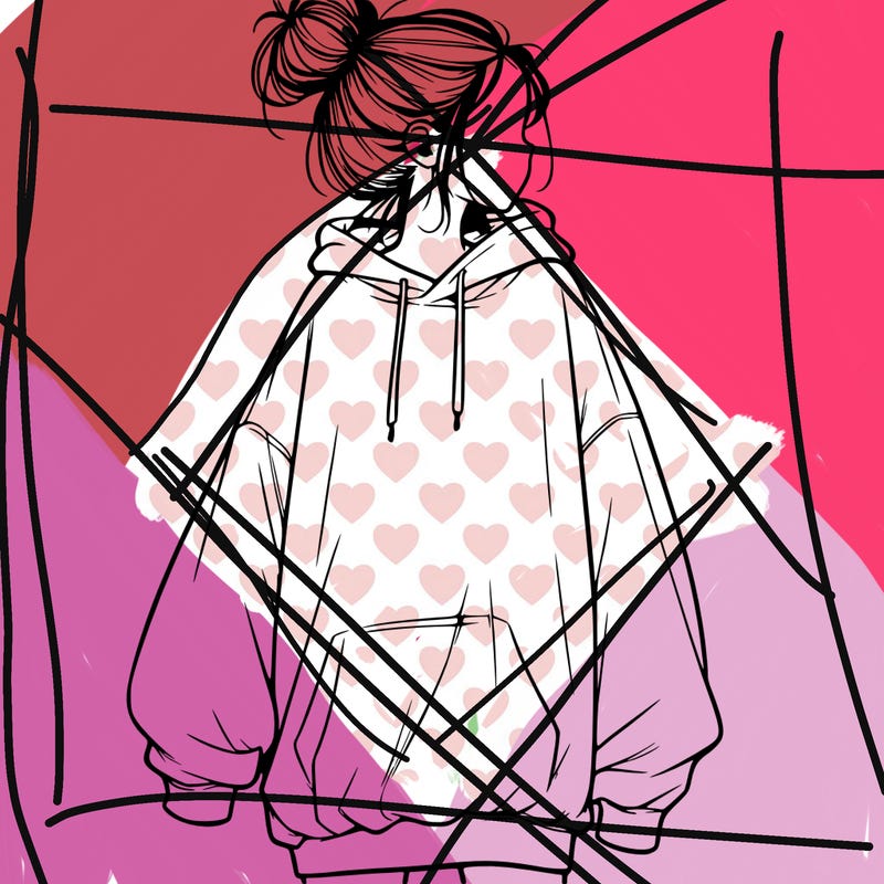 realistic girl with a oversized sweatshirt on and a bun