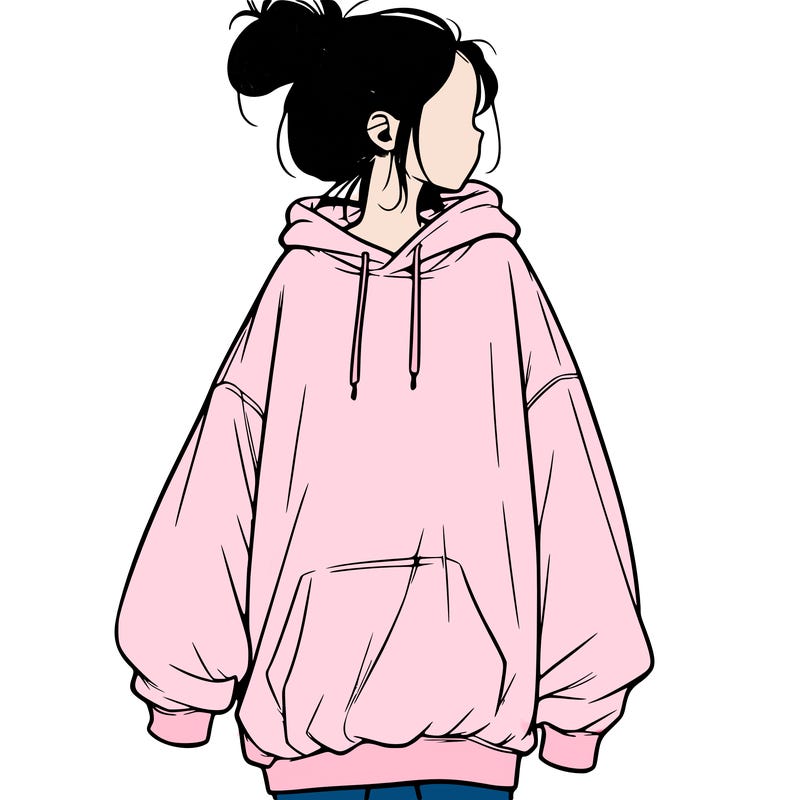 realistic girl with a oversized sweatshirt on and a bun