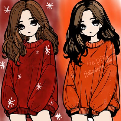 realistic girl with baggy sweater