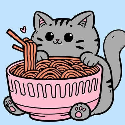 cat with ramen