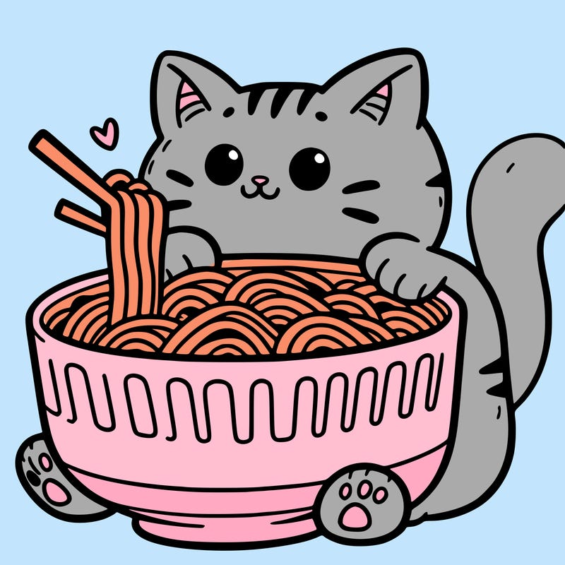 cat with ramen