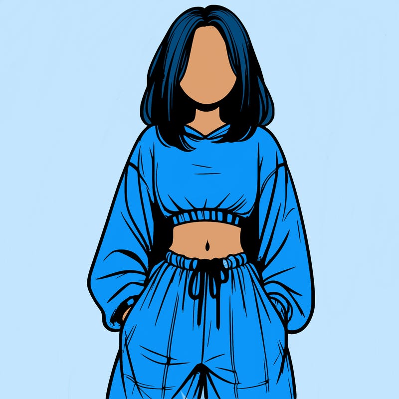 realistic girl faceless with baggy pants and a crop top
