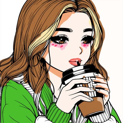 realistic girl drinking coffee