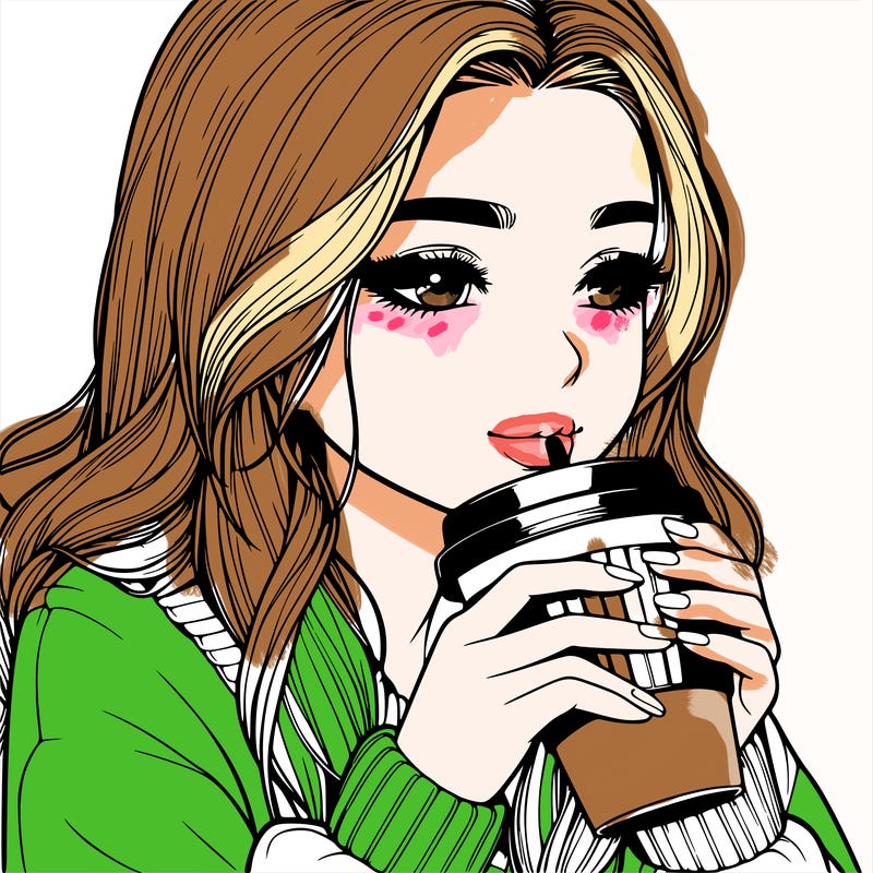realistic girl drinking coffee