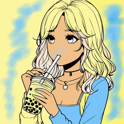 realistic girl drinking boba tea