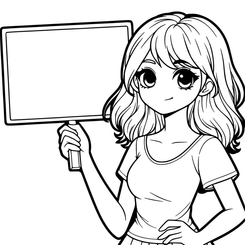 realistic girl holding up a plain sign