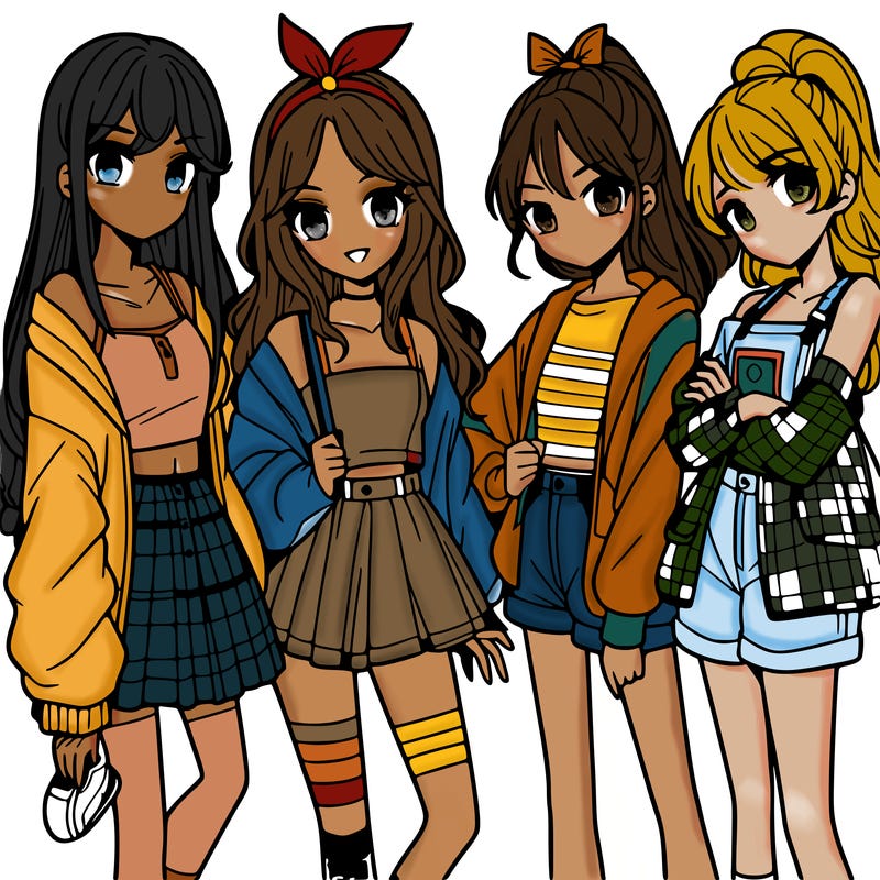 teen manga girls group of 4