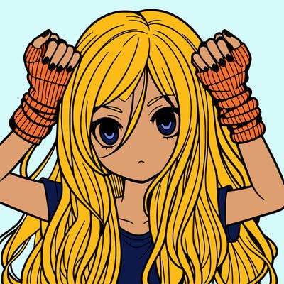 long haired girl with fingerless gloves