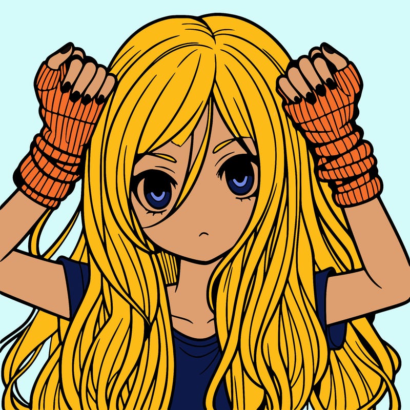 long haired girl with fingerless gloves