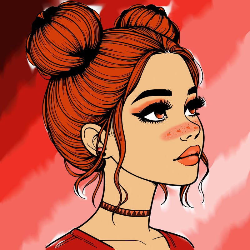 realistic girl with buns on the top of her head