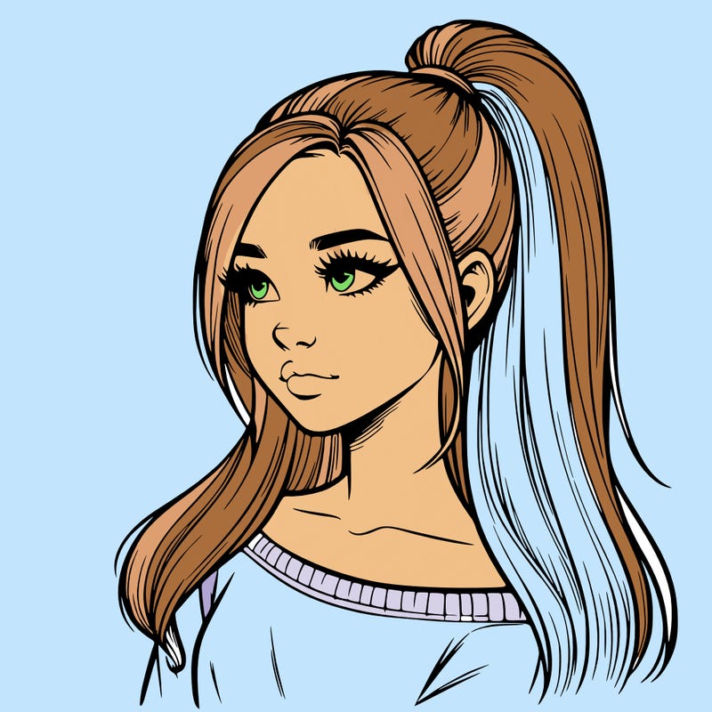 realistic girl with a high ponytail