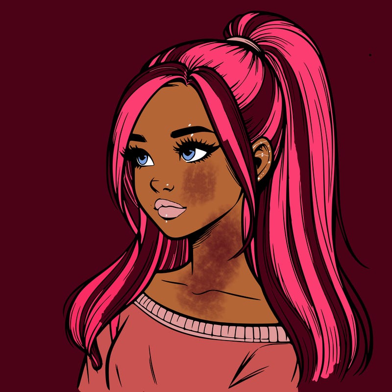 realistic girl with a high ponytail