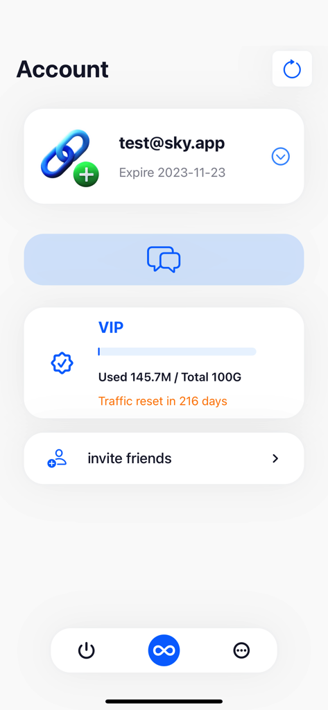 Painel de conta do Apps Connect mostrando status de membro VIP e uso de dados