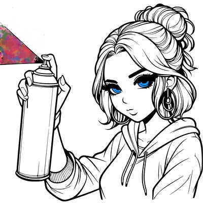 a realistic girl spray painting