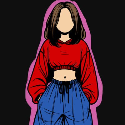 realistic girl faceless with baggy pants and a crop top