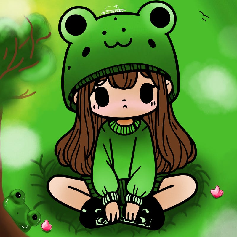 a girl wearing a frog hat and some frog socks