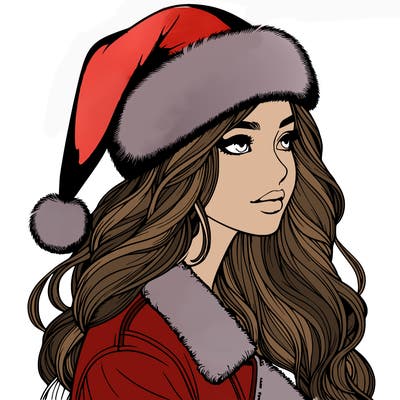 realistic girl in santa hat