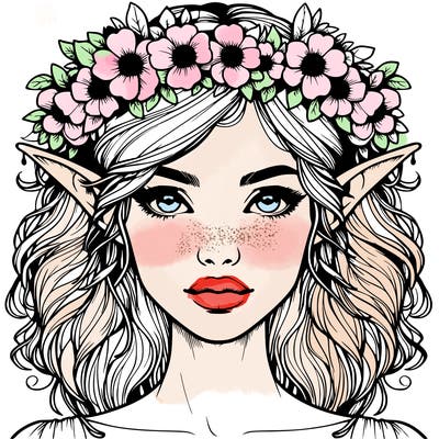 realistic female elf with flower crown