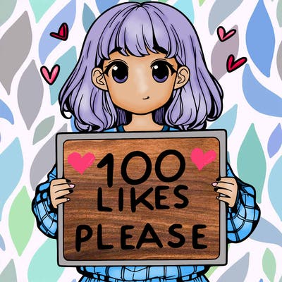a girl holding a sign saying 100 likes please