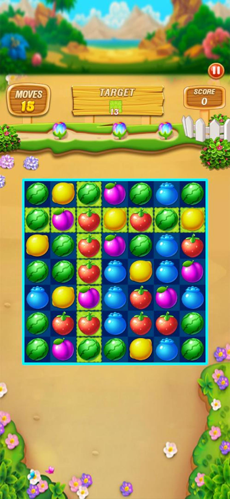 Fruit Frenzy Link Match Puzzle - Fruit Frenzy game screen with a fruit matching puzzle board