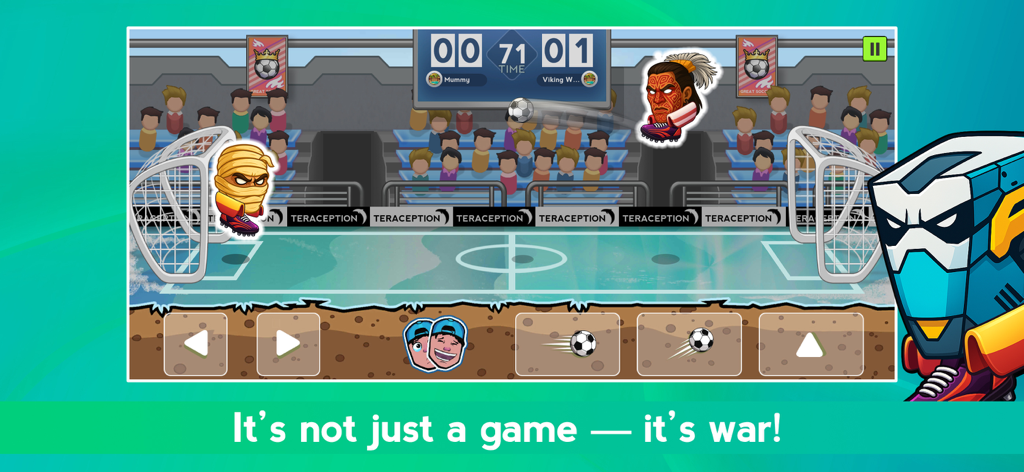 Foot Brawl - Fun Head Football - Jugabilidad de fútbol cabeza en Foot Brawl mostrando un partido competitivo 1 contra 1 en un estadio.