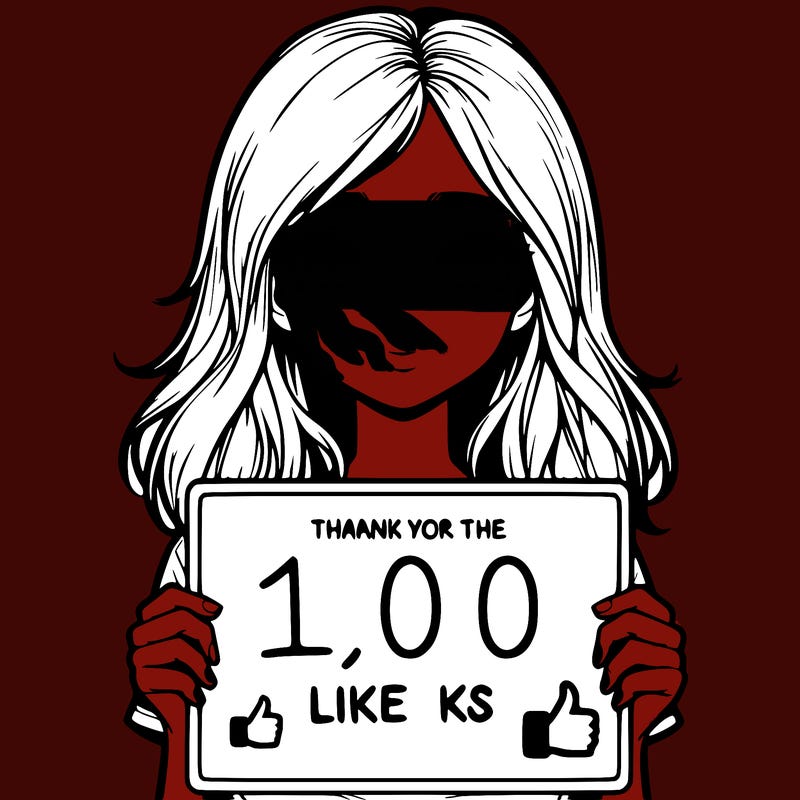 a realistic girl holding a sign thank you for the 100 likes