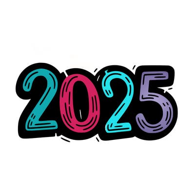 one line scrawled numbers sketch design “2025”