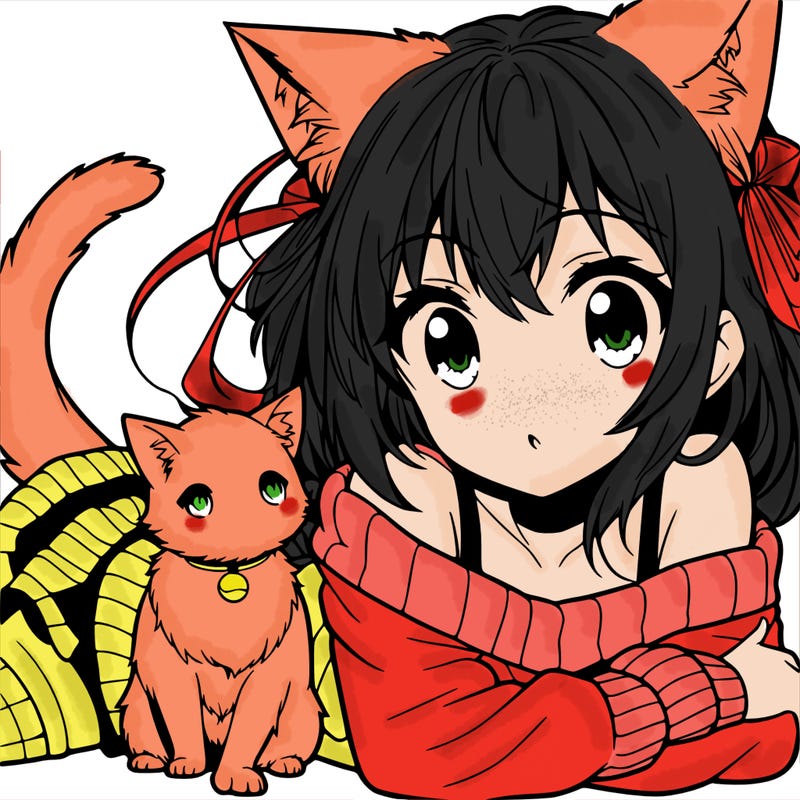 anime girl with cat