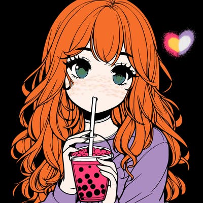 realistic girl drink a boba