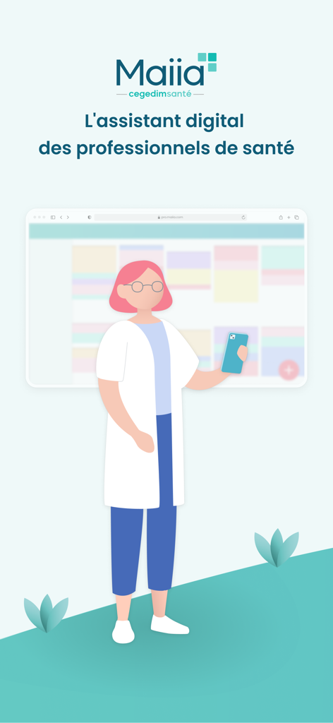 Maiia Pro - Illustration of a healthcare professional using the Maiia Pro digital assistant app