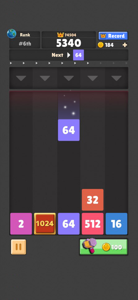 Drop The Number : Merge Puzzle - Gameplay of Drop The Number Merge Puzzle showing falling blocks and world ranking