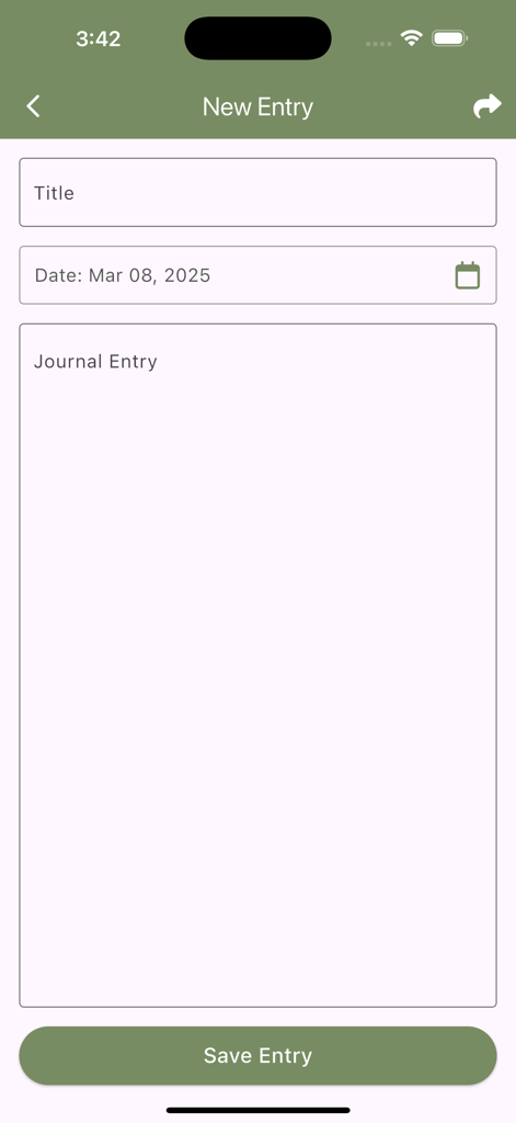 A new entry screen for the War Journal within the Infantry Platoon app with fields for title and text
