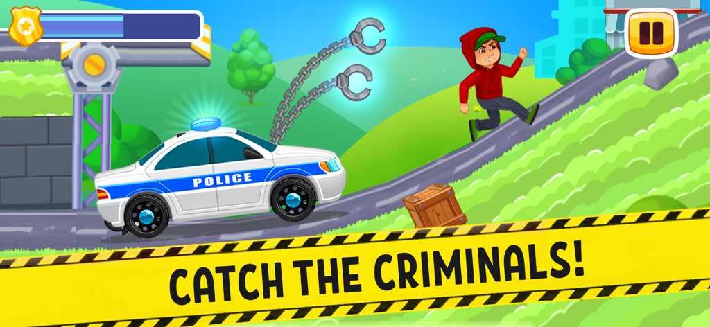 Police Racing! Cars Race Games - Cartoon police car chasing a criminal with mechanical handcuffs