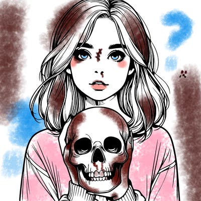 realistic girl holding a skull