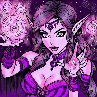 realistic scary beautiful elf sorceress casting spell